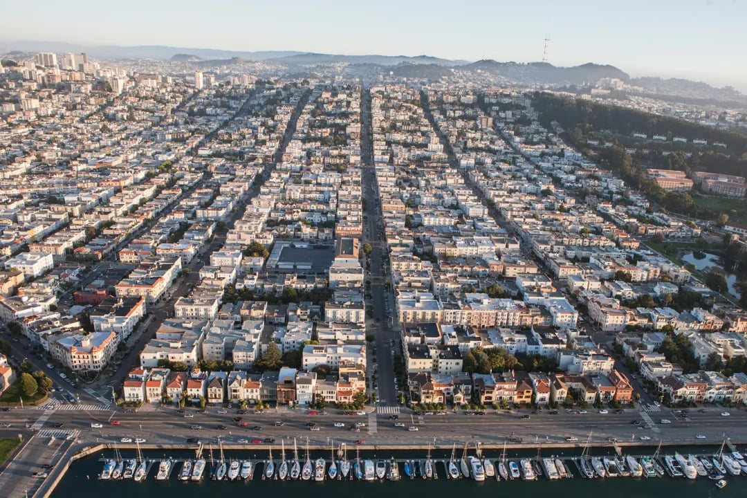 Aerial view of Marina and Cow Hollow San Francisco