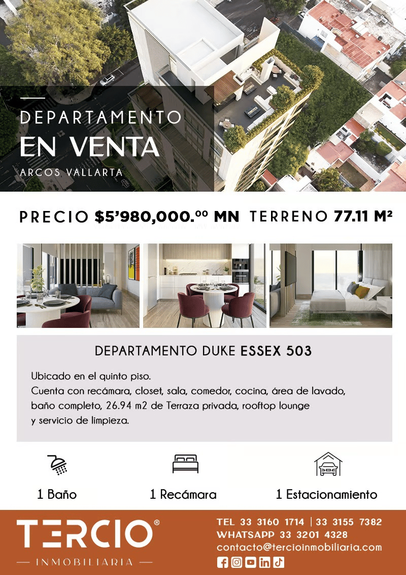 Departamento en Preventa Desarrollo Duke $5'980,000.00 MN