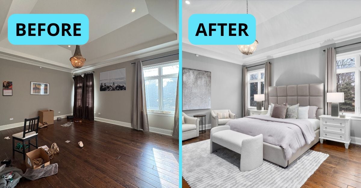 Staged bedroom in a Naperville IL home after preparation and styling by The Tully Team and Chicagoland Home Staging for a home sale.