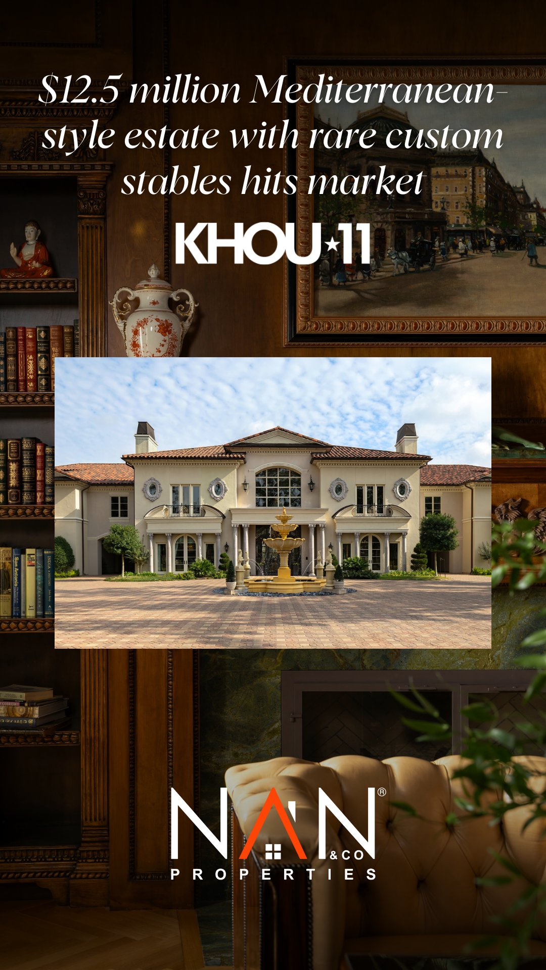 $12.5 million Mediterranean-style estate with rare custom stables hits market