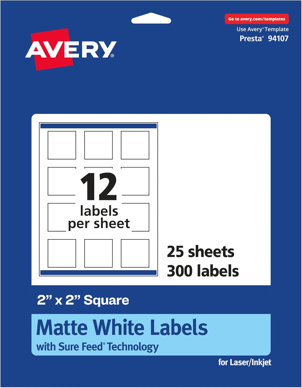 Avery Matte White Square Labels