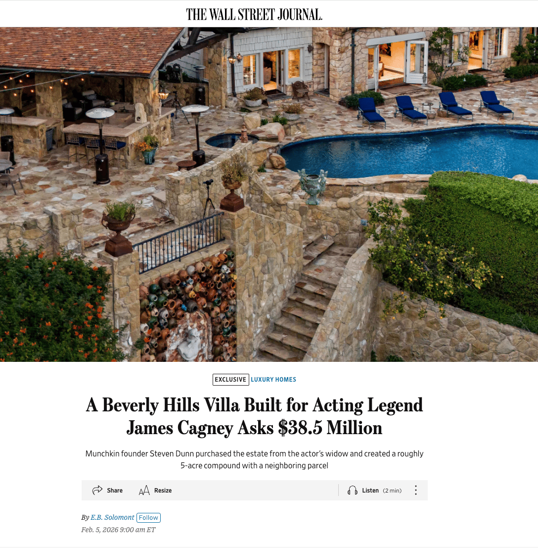 Exclusive Luxury Homes : A Beverly Hills Villa Built for Acting Legend James Cagney Asks $38.5 Million