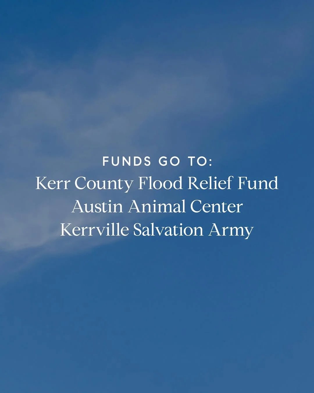 Central Texas Flood Relief effort shows non-profit fundraisers for donations.