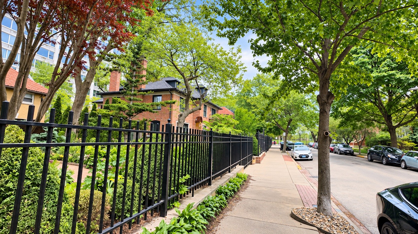 Tree-lined residential street in Buena Park, Chicago