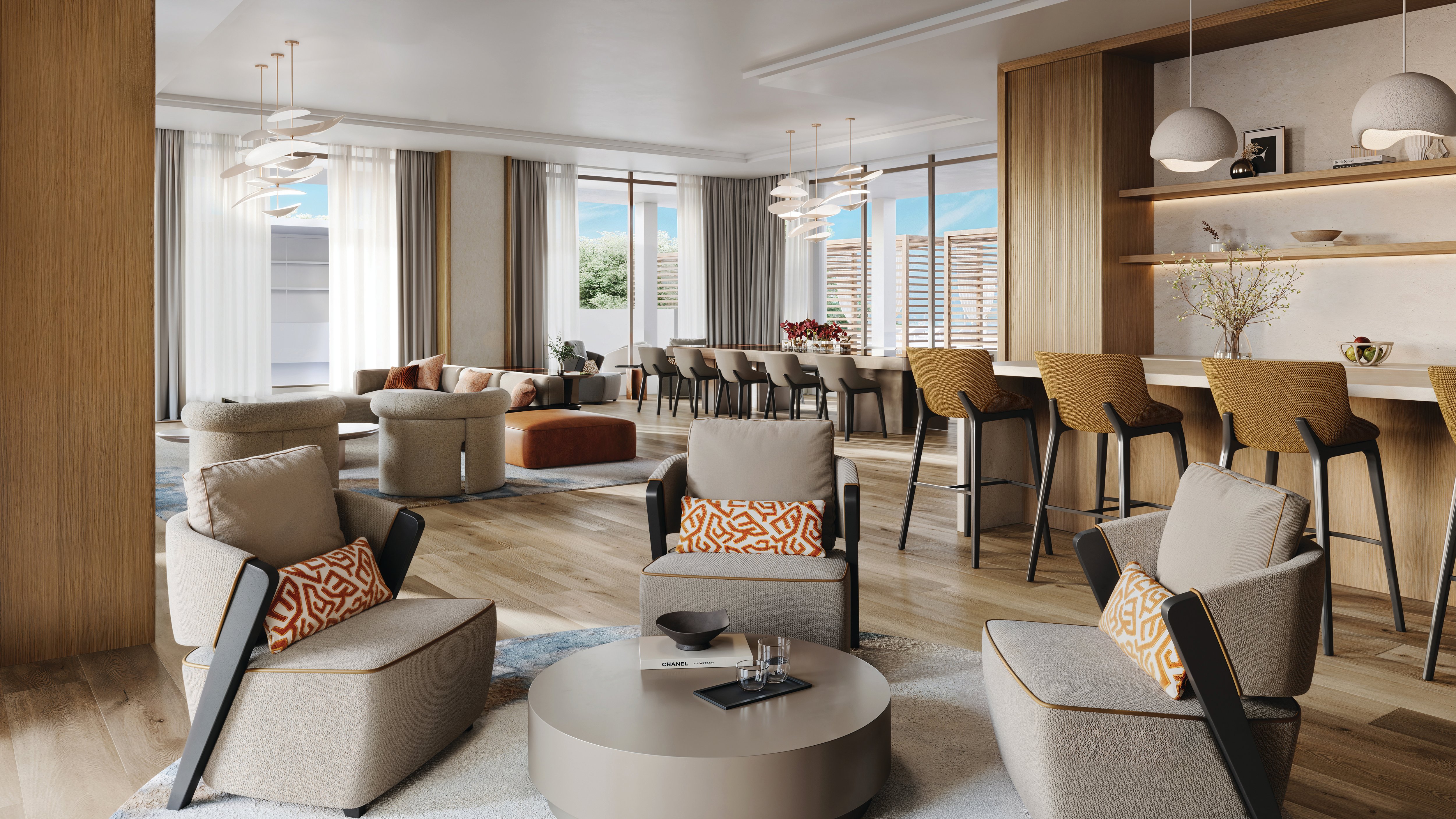 Rendering of the sports lounge at The Island at West Bay Club