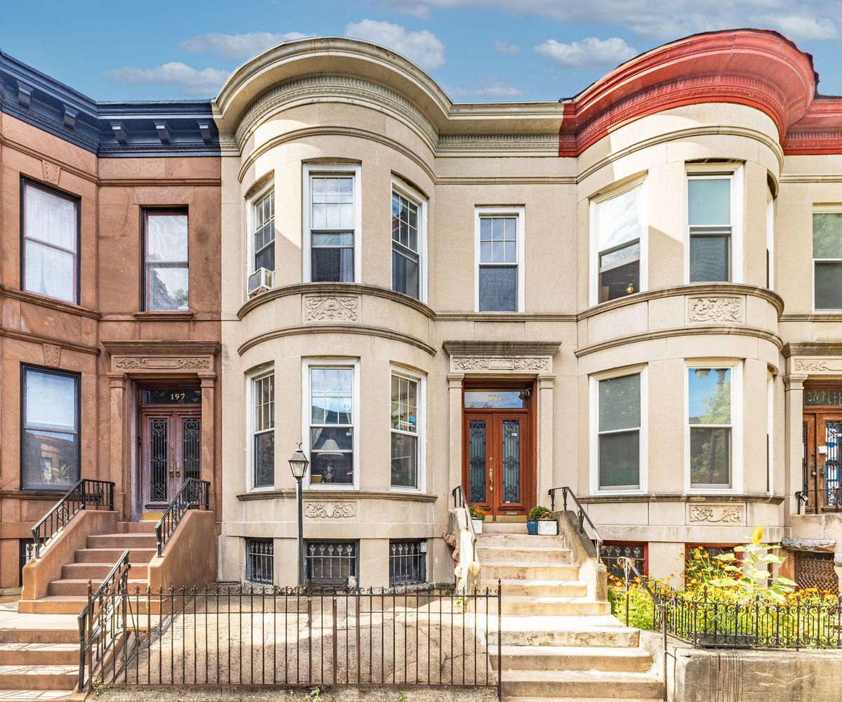 Historic brownstones, townhouses, and multifamily homes along New York Avenue in Prospect Lefferts Gardens, Brooklyn