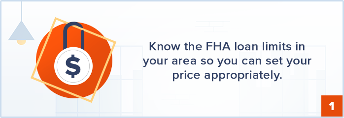 Step 1 graphic advises checking FHA loan limits in your area before setting a price.