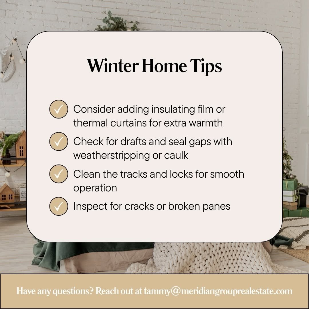 Winter home maintenance tip showing a homeowner inspecting windows to prevent cold drafts and improve energy efficiency in a Castle Rock, Colorado home.