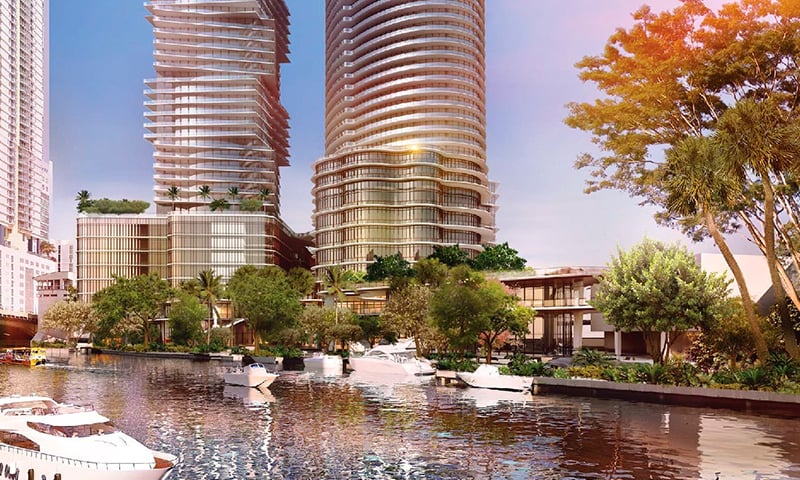 The River District river side building