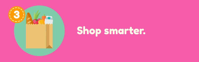 Resolution 3: Shop smarter, illustrated with a grocery bag.