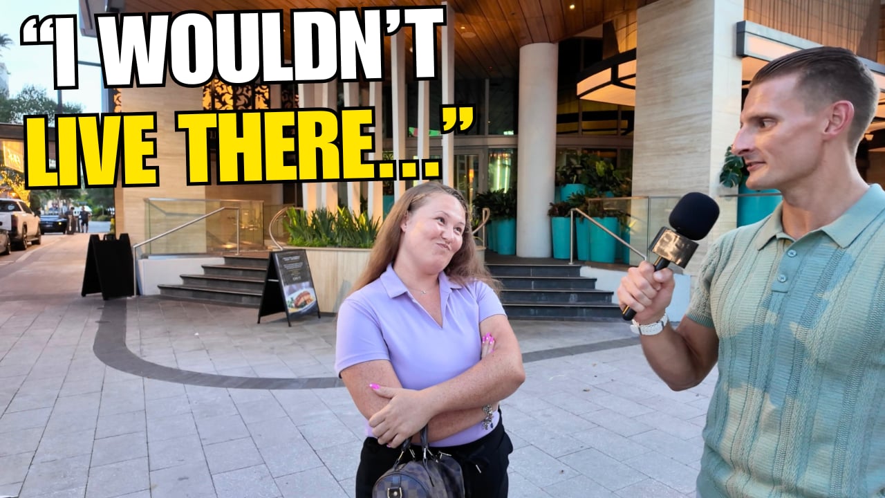 A woman being interviewed outside a modern building beneath the headline “I wouldn’t live there...”