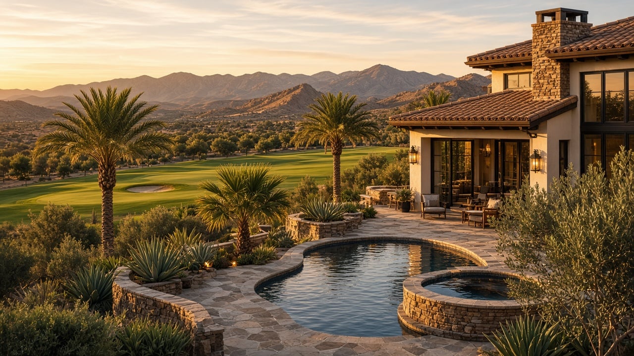 Luxury homes in Anthem Country Club Henderson with golf course lifestyle at dusk