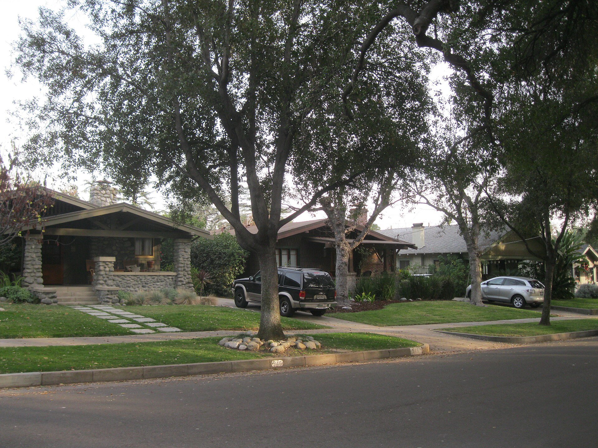 Craftsman houses and mature trees on Michigan Avenue in Pasadena's Bungalow Heaven, January 2014