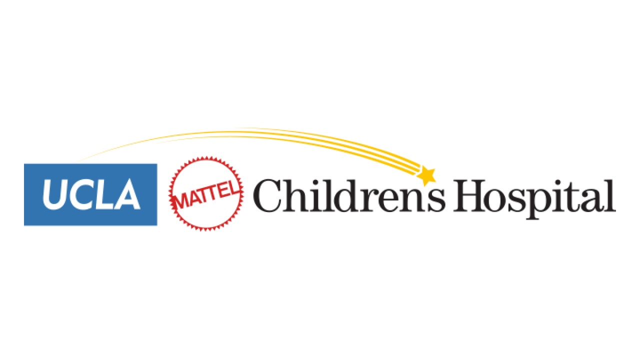 Logo featuring "UCLA" in blue, "MATTEL" in red within a circular design, and "Childrens Hospital" in black, with a shooting star graphic.