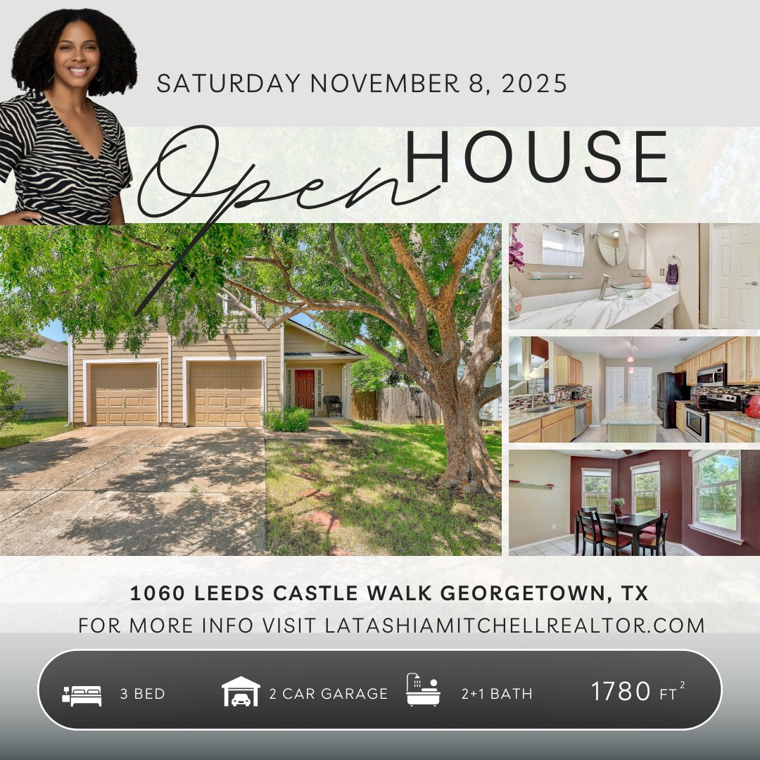 Front view of a two-story brick home at 1060 Leeds Castle Walk in Georgetown, Texas, featuring a two-car garage, well-kept lawn, and clean curb appeal.