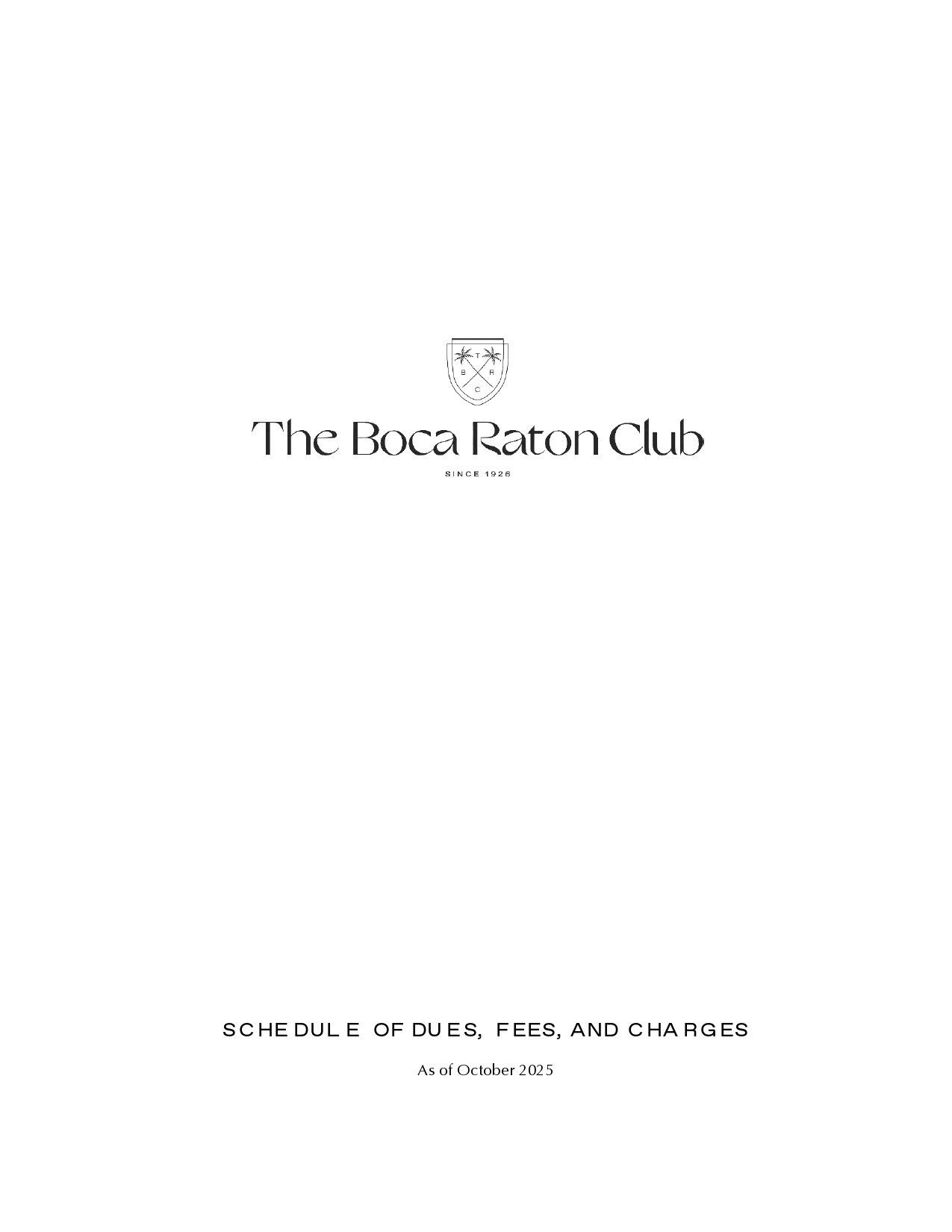 Boca Beach Club 2025 Schedule of Dues Fees