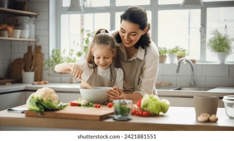 Mom smiling in a beautiful kitchen with kids around, symbolizing joy, comfort, and functional home features for Mother’s Day