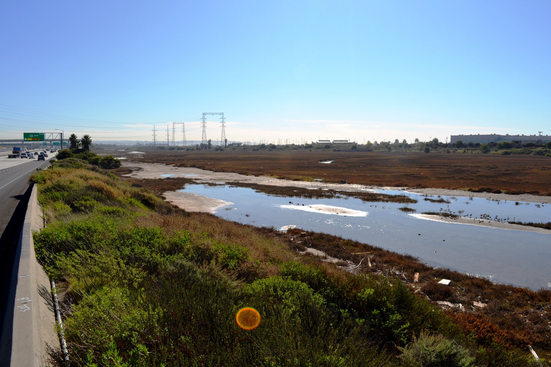 Paradise Marsh on the National City bayfront, part of the Sweetwater Marsh unit of the San Diego Bay National Wildlife Refuge, with Interstate 5 alongside, photographed December 2011