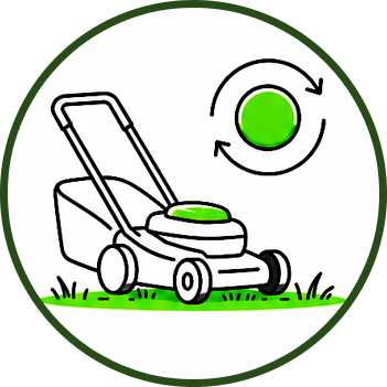 Lawn mower with circular arrows, representing lawn maintenance.