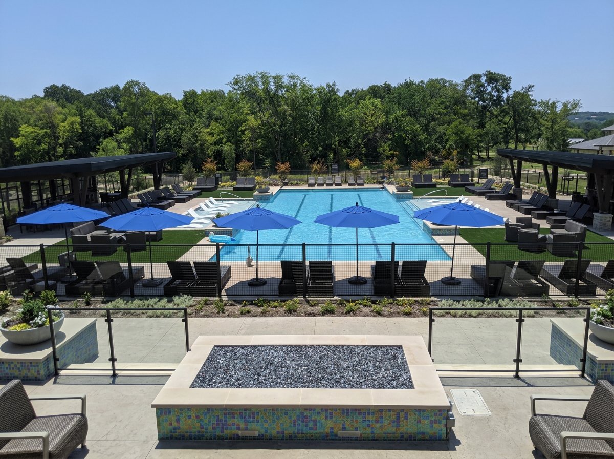 Pool and firepit Magnolia Lifestyle Center reserved for the residents of the age restricted Elements at Viridian.