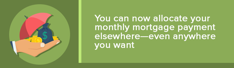 You can allocate your former monthly mortgage payment elsewhere, illustrated by a hand holding money and coins.