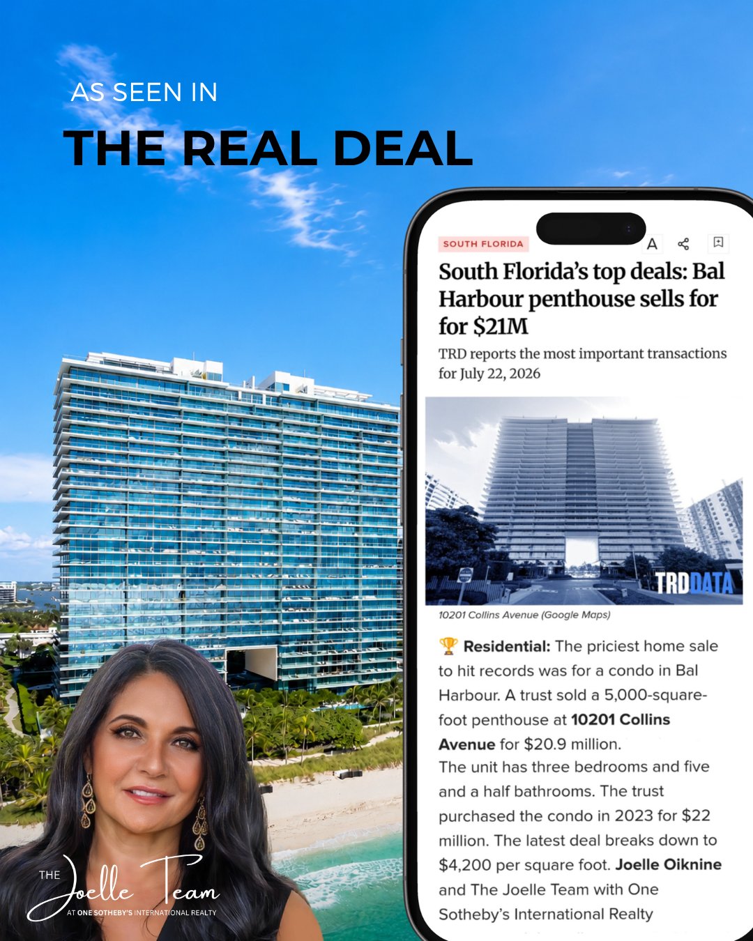Featured in the Real Deal: South Florida’s top deals: Bal Harbour penthouse sells for for $21M