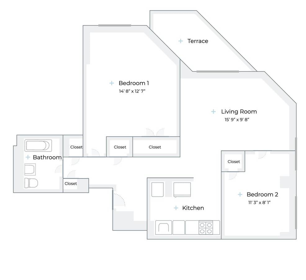 2BR with Enclosed Balcony on the East Side