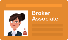 Broker Associate role graphic with a cartoon portrait and red building symbol.