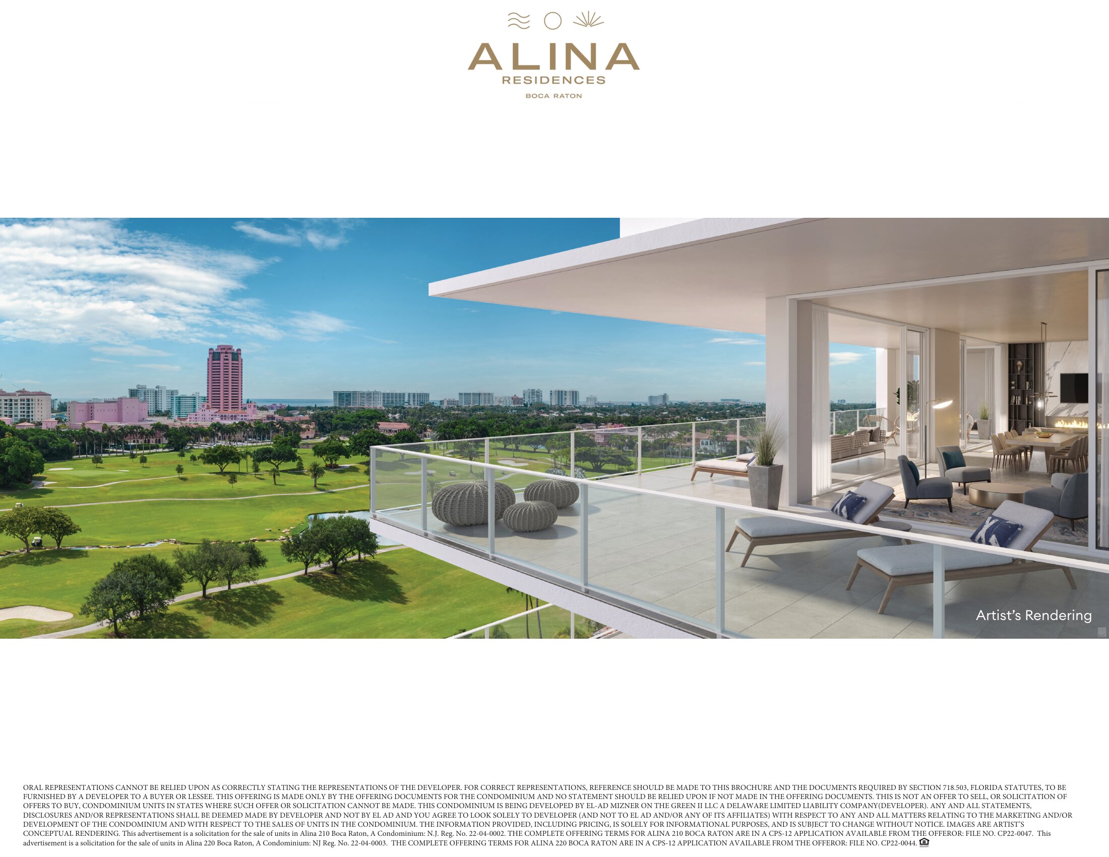 ALINA residence balcony with glass railings overlooking the golf course