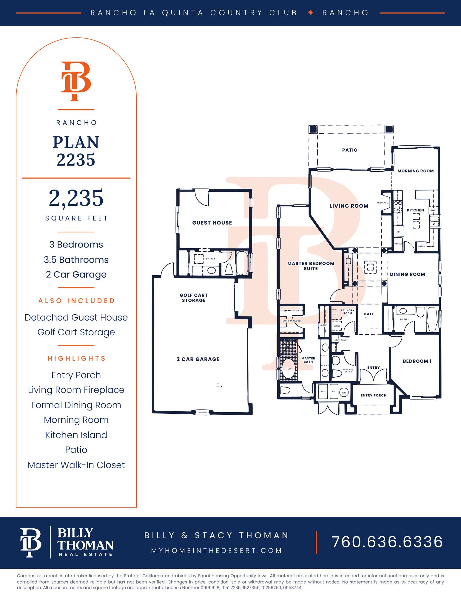 Rancho La Quinta Country Club Rancho 2040R floor plan, 3 bedroom 3 bath 2,040 sq ft single story home with morning room