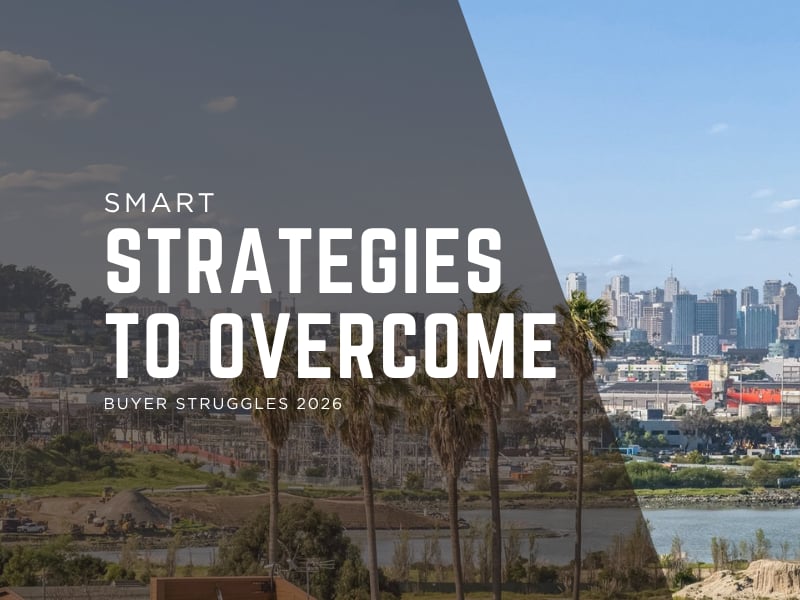 San Francisco real estate graphic showing the city skyline and waterfront with the headline “Smart Strategies to Overcome Buyer Struggles 2026.”