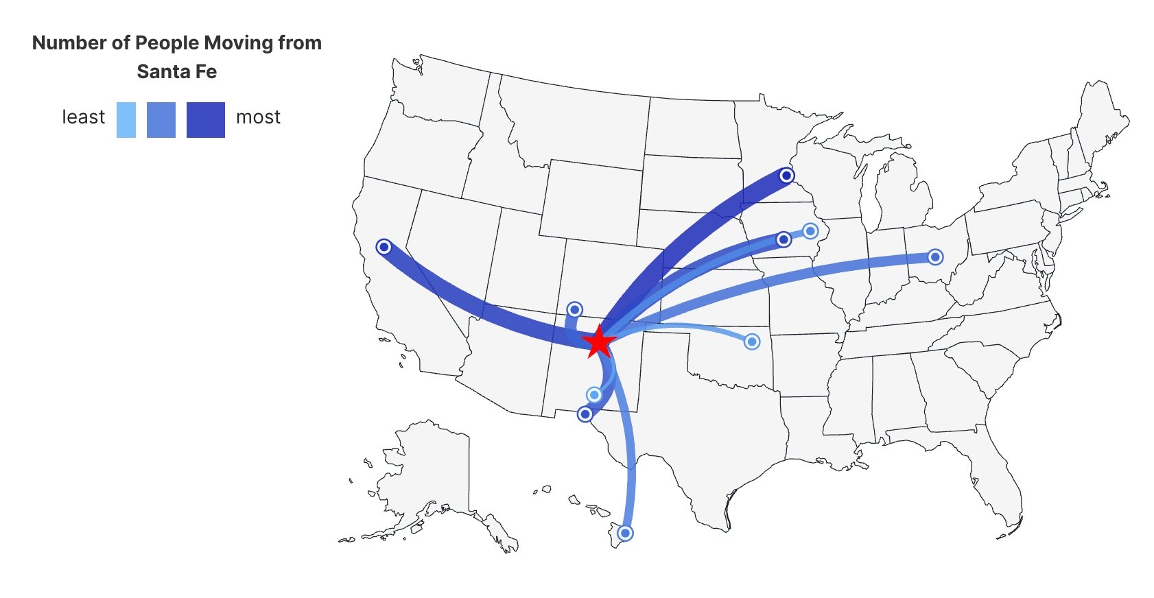 Map of Santa Fe outbound migration trends