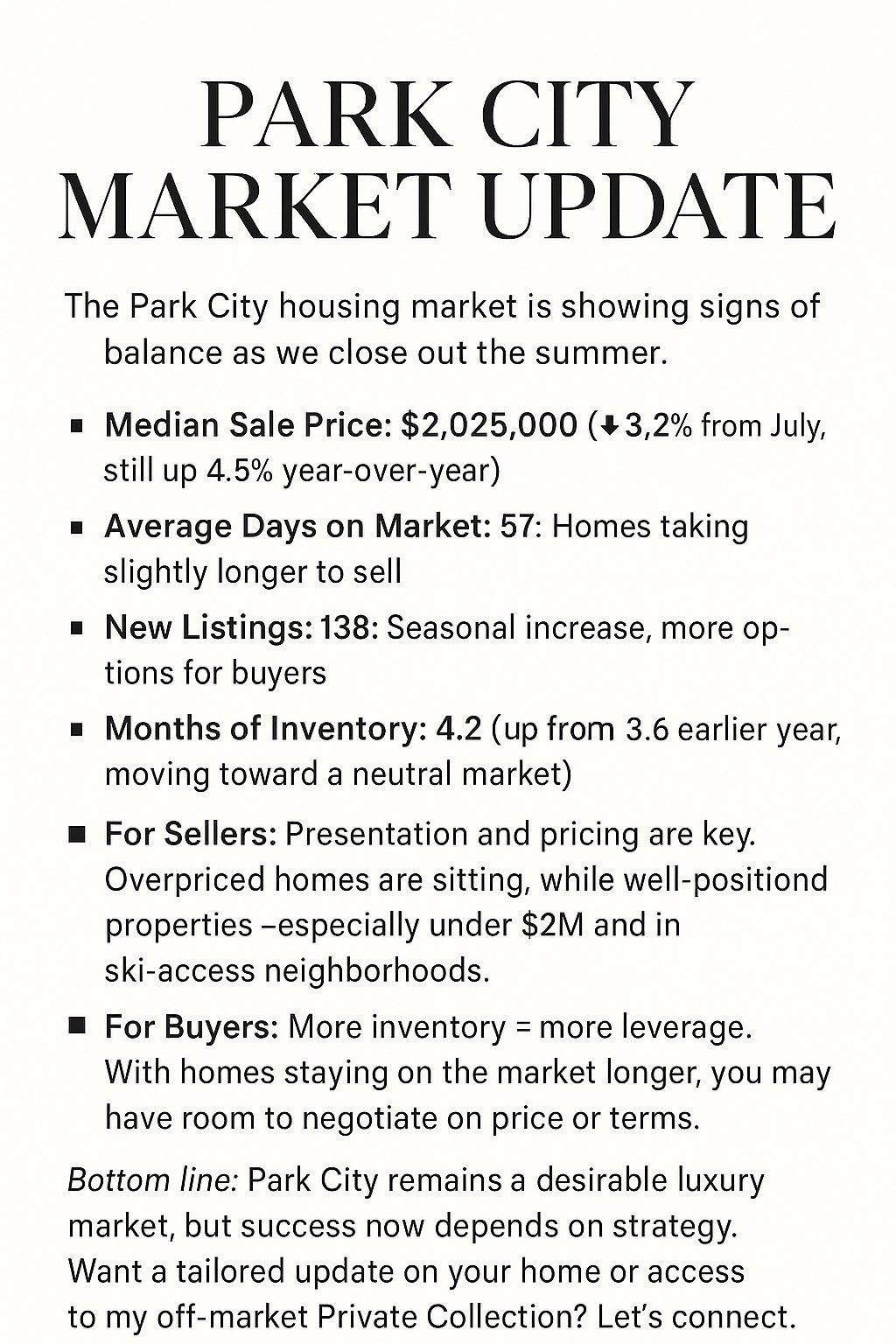 Park City Real Estate Snapshot: August Market Trends