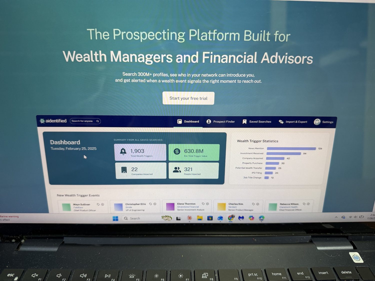 Aidentified AI wealth-intelligence dashboard used by Vero Premier Properties to identify likely luxury buyers