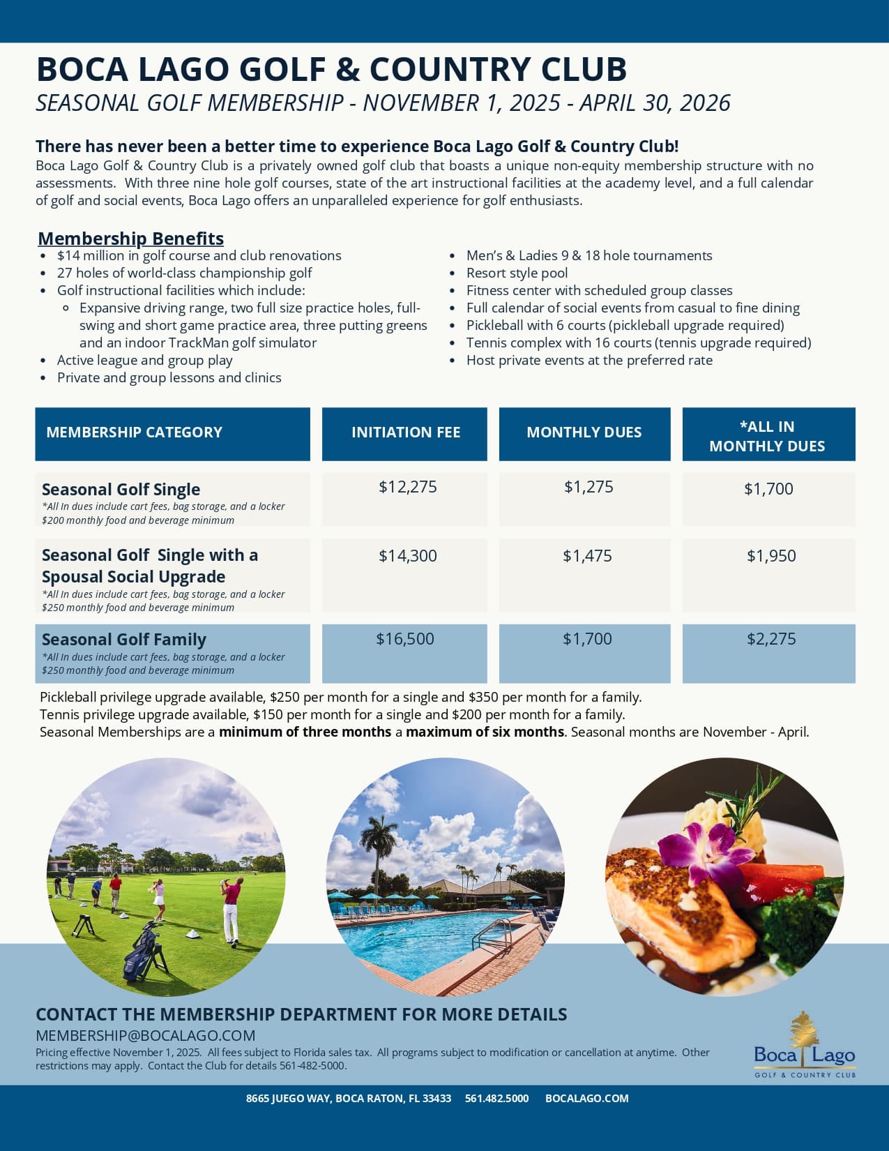 Boca Lago Seasonal Memberships