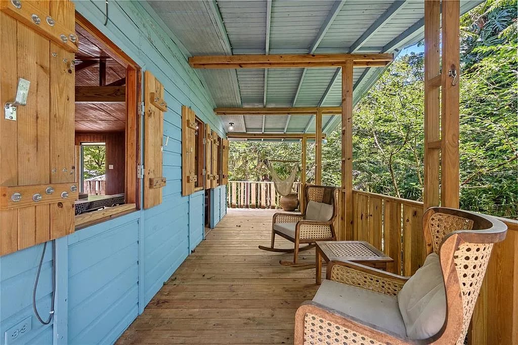 balcony with rocking chairs