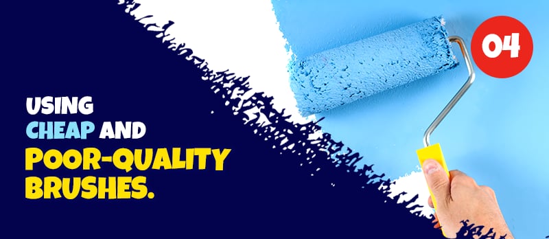 DIY painting tip warns against using cheap, poor-quality brushes; a hand holds a blue paint roller.