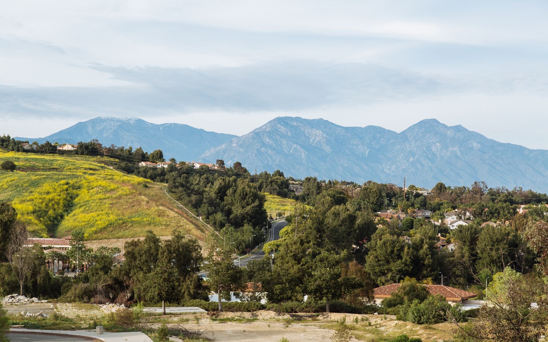 Chino Hills, California rolling hills and master-planned neighborhood with mountain backdrop