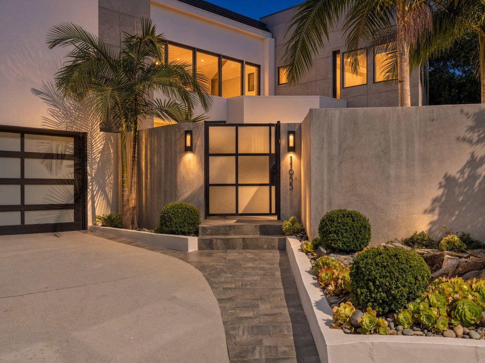 Modern front entry and motor court at 11955 Pinnacle Pl in The Summit, a guard-gated Beverly Hills enclave