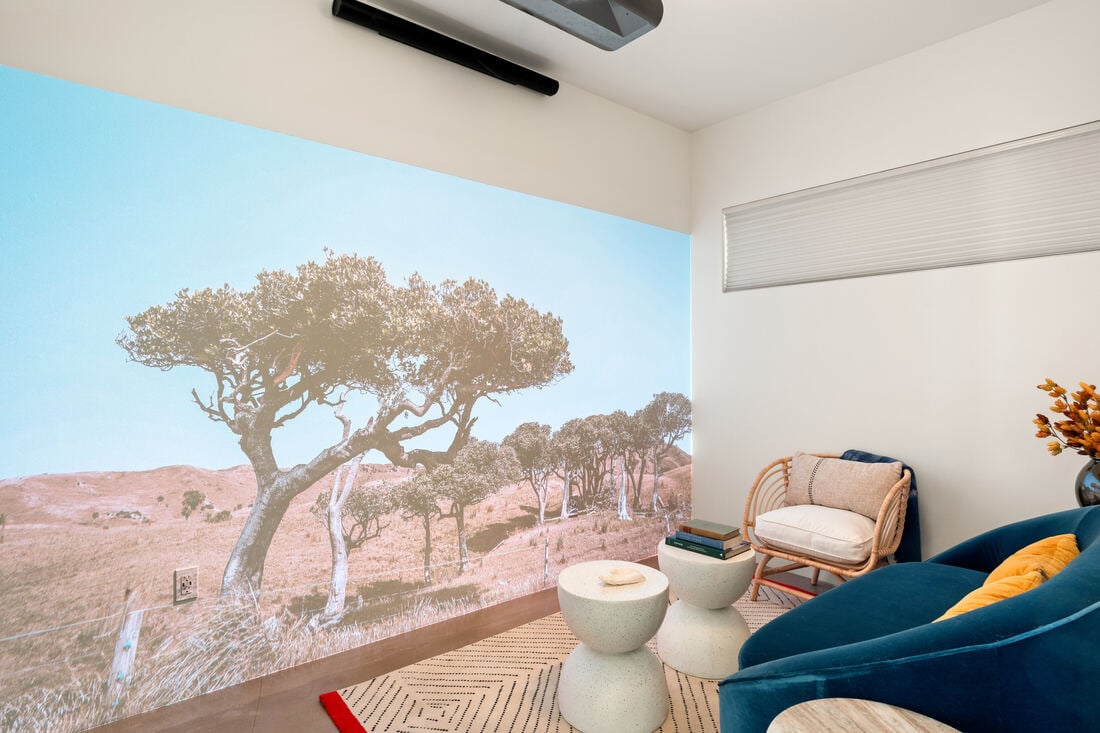 Private den outfitted as a screening room
