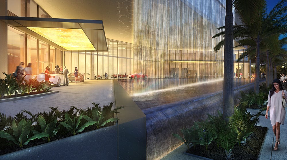 One River Point building waterfall 
