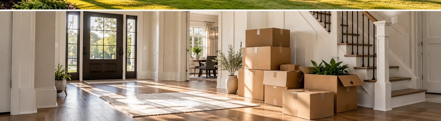 Illustration of moving boxes in a bright home foyer, representing a coordinated single move
