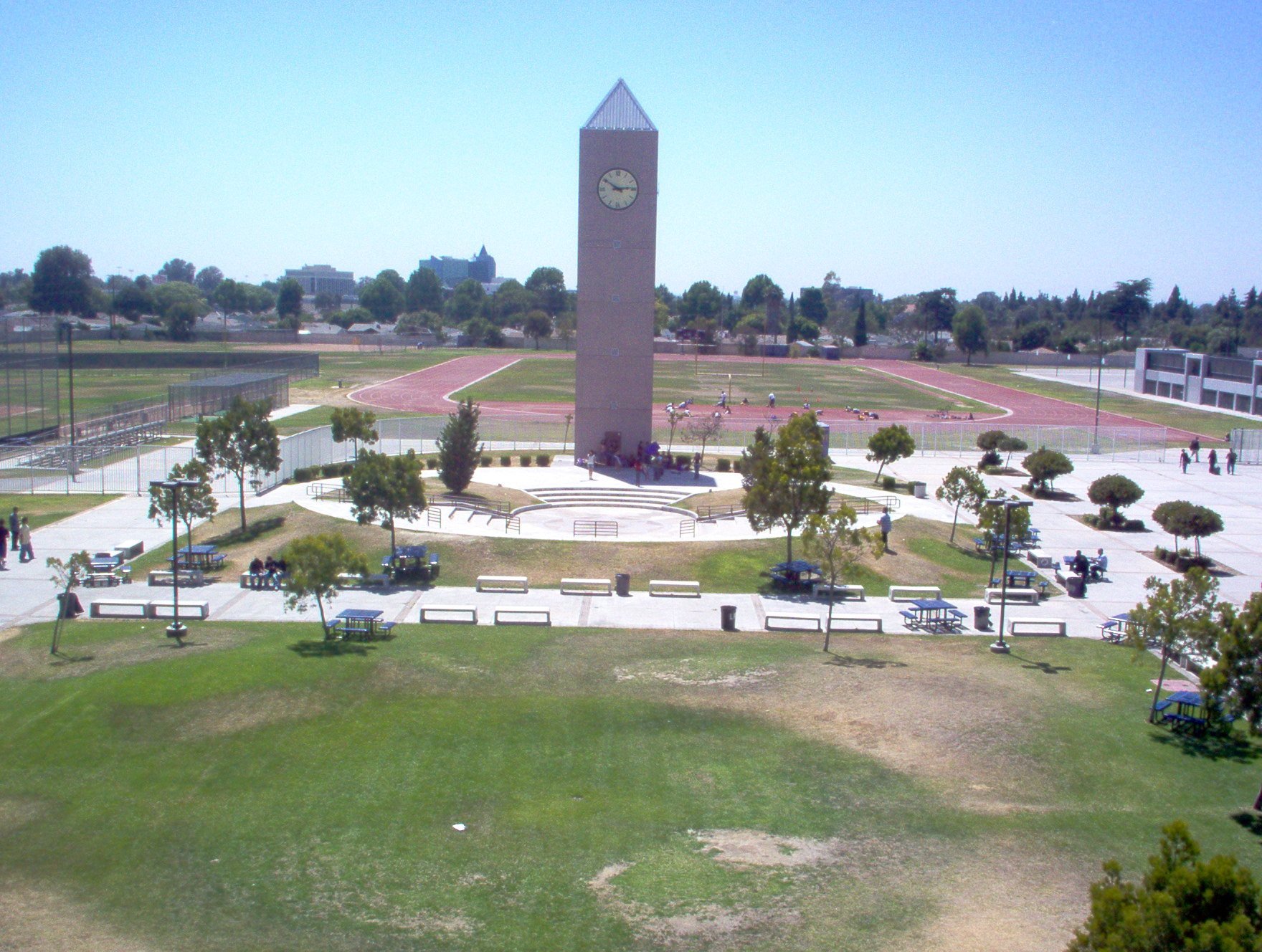 Historical June 2007 photograph of the Lynwood High School campus clock tower
