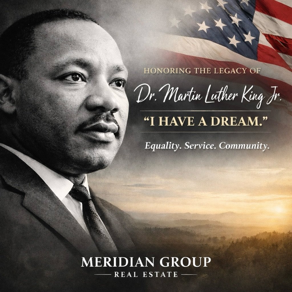 American and Colorado flags waving together with "Equality in Housing" message overlay, MLK Day tribute.