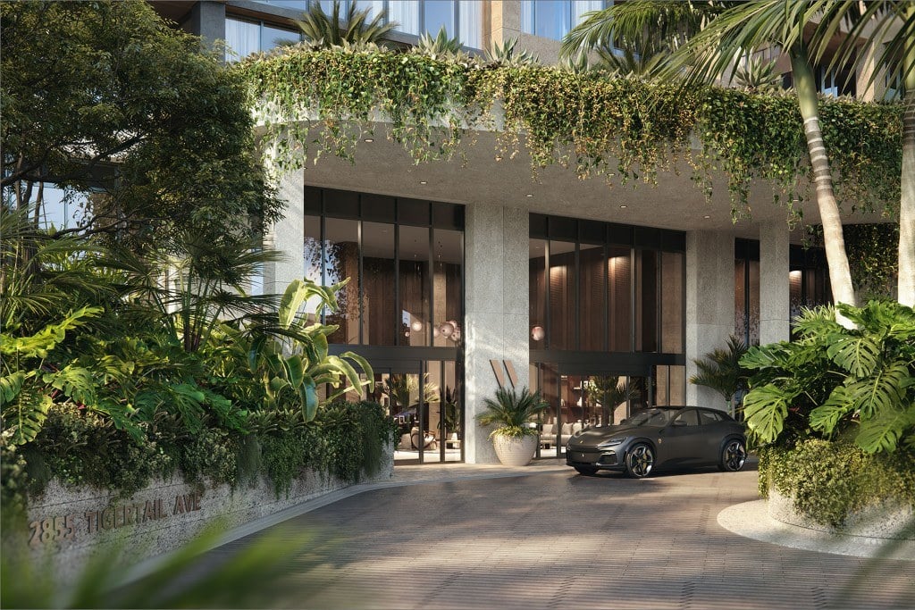 Rendering of residential arrival at THE WELL Coconut Grove in Miami, Florida.