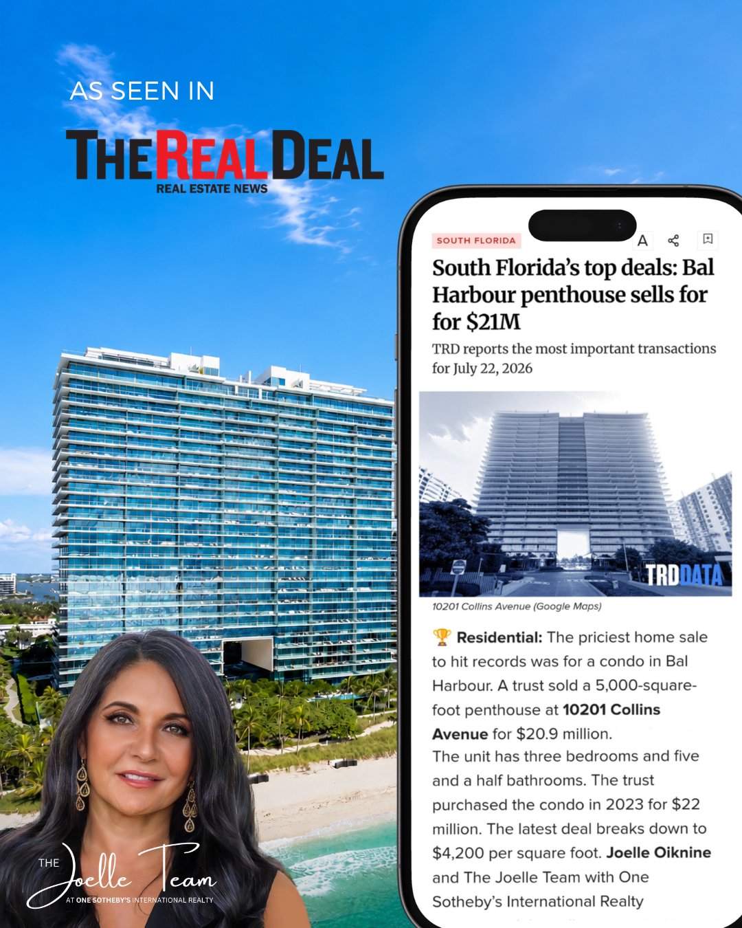 Featured in the Real Deal: South Florida’s top deals: Bal Harbour penthouse sells for for $21M