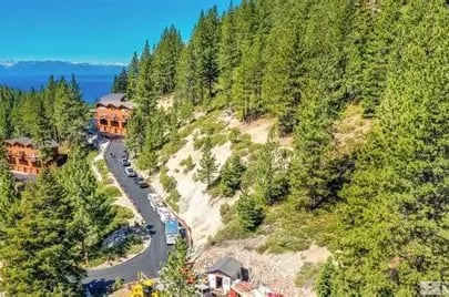 Scenic view of Incline Village, Nevada, with Lake Tahoe, mountain scenery and homes along the North Shore.
