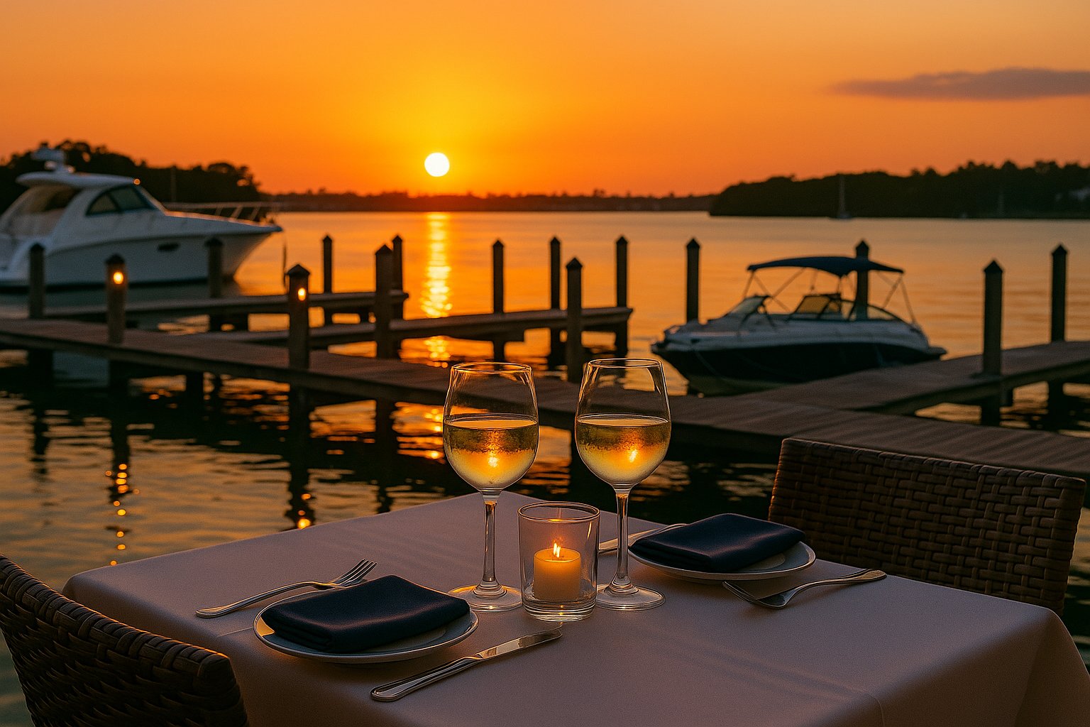 Waterfront dining in Naples at golden hour