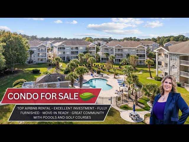 Top Airbnb in Myrtle Beach For Sale | Fully Furnished 2BR Condo with Golf Course, Pool & Pond Views