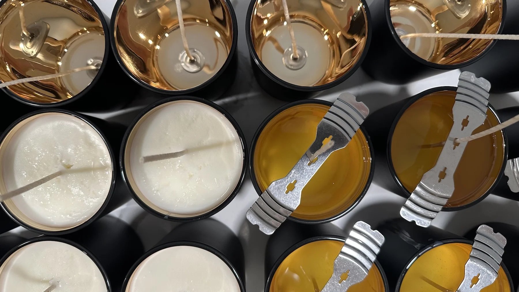 Top down view of making candles at Parker & Scott workshop